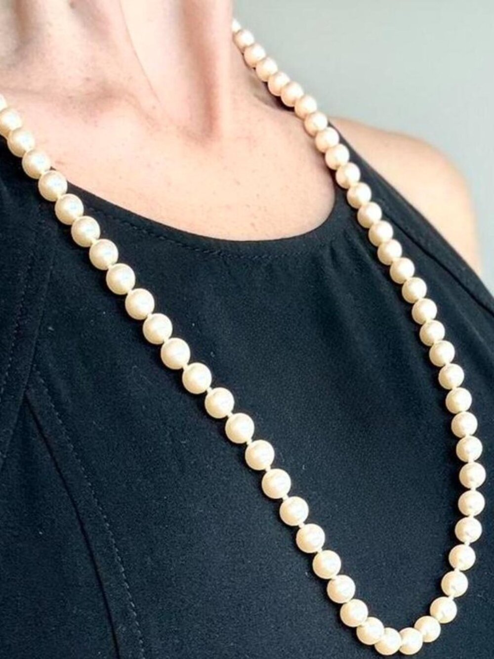 Vintage Heavy Faux Pearl Necklace Monet Opera Length Cream Glass Pearls